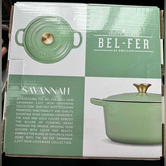 BEL-FER SAVANNAH 3QRT CAST IRON DUTCH OVEN WITH LID SAGE GREEN BRAND NEW IN BOX - Picture 2 of 2